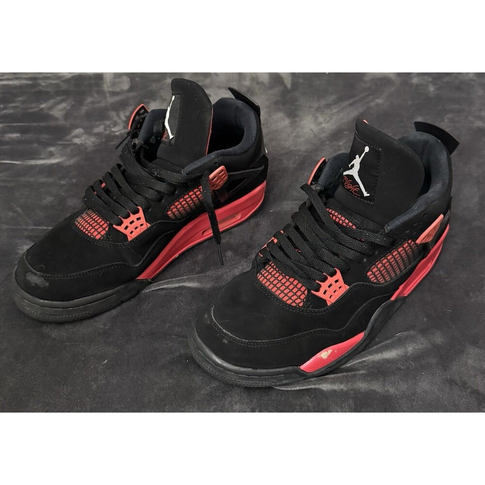 Size 10.5 - Nike Air Jordan 4 Retro-Mid Red Thunder-Fair Condition - Picture 4 of 6